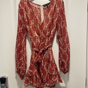 The Vintage Shop Red and Cream Floral Wrap Dress